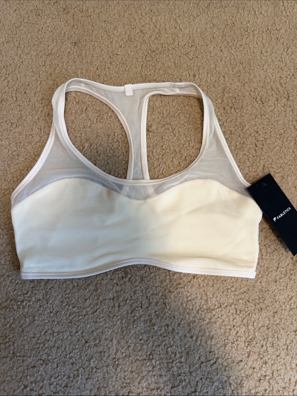 Fabletics Cream Racerback Mesh-Back Sports Bra